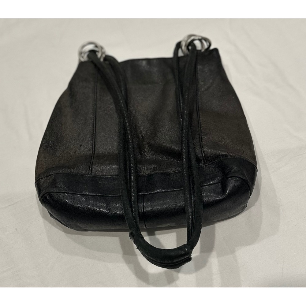 St Johns Bay Y2K Black Genuine Leather Shoulder Bag Vintage Double Strap Purse